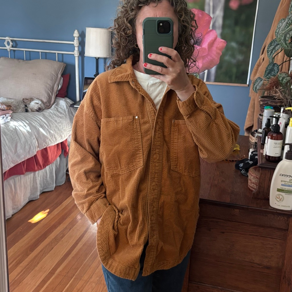Women's FOREVER 21 Brown Corduroy Button Down Shirt S - Picture 2 of 5